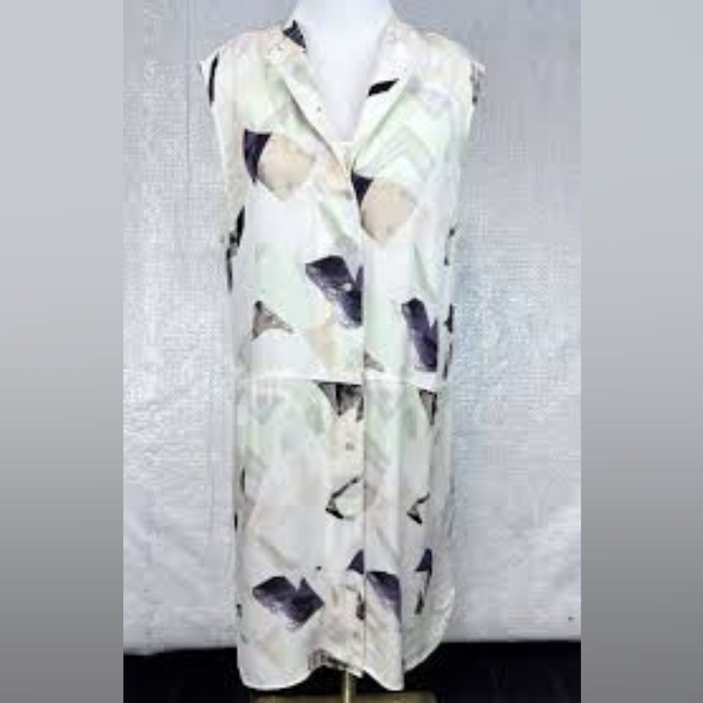 100% Silk Wilfred Abstract Patterned Sleeveless Shirt Dress